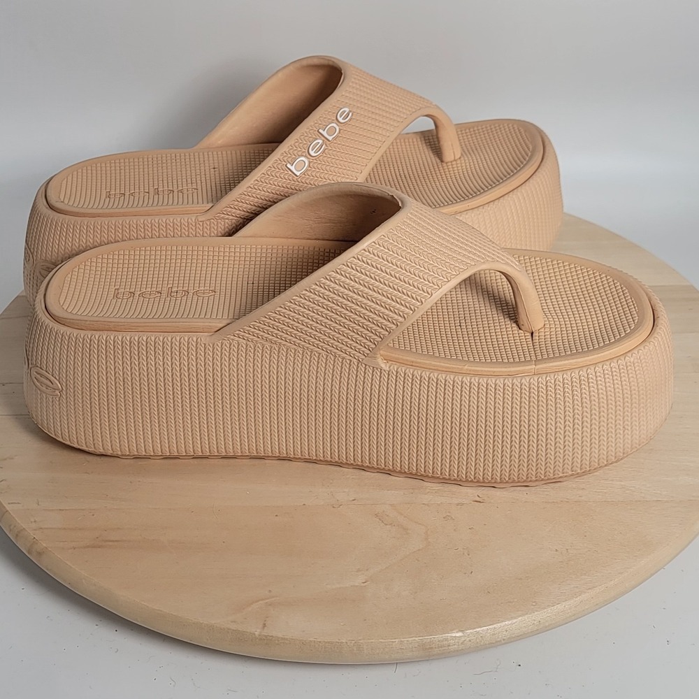 Bebe Beige Women Y2K Flatform Chunk Platform Sandals- Size 9 - Picture 5 of 7